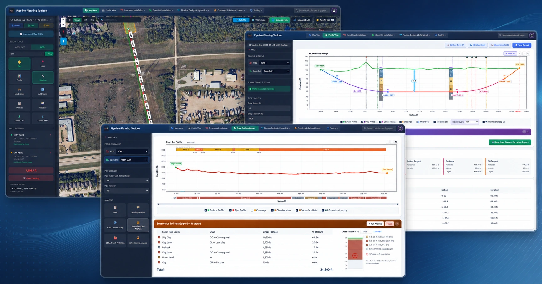 SubTerra Pipeline Engineering application — map interface with data layers
